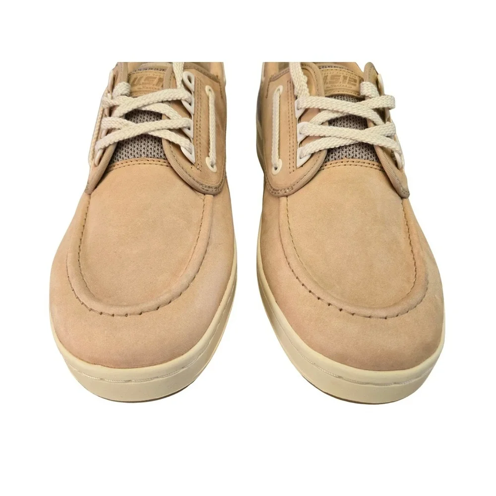 Sperry Top-Sider 2-Eye Men's Boat Shoes Beige Leather Mesh Cream Sole Size 11.5